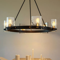 Urban Ambiance - Chandelier - UQL6142 Tuscan Indoor Chandelier, 24.00''H x 28.25''W x 28.25''Dep, Matte Black Finish, Lenexa Collection - 