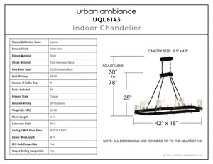 Urban Ambiance - Chandelier - UQL6143 Tuscan Indoor Chandelier, 25.00''H x 42.00''W x 18.00''Dep, Matte Black Finish, Lenexa Collection - 