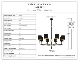 Urban Ambiance - Chandelier - UQL6211 Glam Indoor Chandelier, 35.00''H x 40.00''W x 40.00''Dep, Matte Black Finish, Caldwell Collection - 