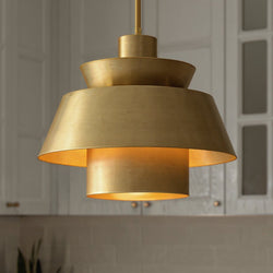 Urban Ambiance - Pendant - UQL6220 Contemporary Indoor Pendant, 11.25''H x 14.00''W x 14.00''Dep, Brushed Weathered Brass Finish, Murray Collection - 