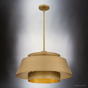 Urban Ambiance - Pendant - UQL6222 Contemporary Indoor Pendant, 14.00''H x 24.00''W x 24.00''Dep, Brushed Weathered Brass Finish, Murray Collection - 