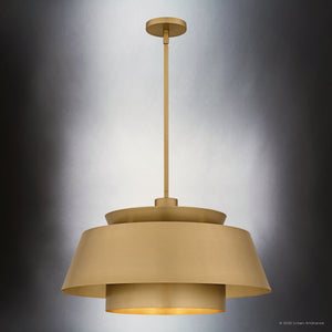 Urban Ambiance - Pendant - UQL6222 Contemporary Indoor Pendant, 14.00''H x 24.00''W x 24.00''Dep, Brushed Weathered Brass Finish, Murray Collection - 
