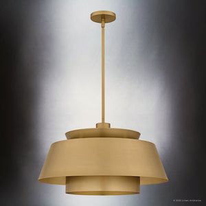 Urban Ambiance - Pendant - UQL6222 Contemporary Indoor Pendant, 14.00''H x 24.00''W x 24.00''Dep, Brushed Weathered Brass Finish, Murray Collection - 