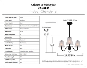 Urban Ambiance - Chandelier - UQL6233 Traditional Indoor Chandelier, 10.75''H x 21.75''W x 21.75''Dep, Matte Black Finish, Parker Collection - 