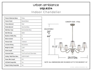 Urban Ambiance - Chandelier - UQL6234 Traditional Indoor Chandelier, 11.50''H x 29.50''W x 29.50''Dep, Brushed Nickel Finish, Parker Collection - 