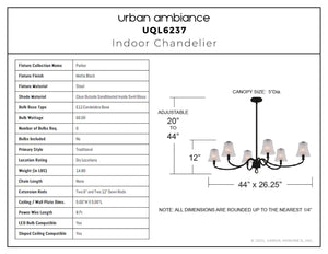 Urban Ambiance - Chandelier - UQL6237 Traditional Indoor Chandelier, 12.00''H x 44.00''W x 26.25''Dep, Matte Black Finish, Parker Collection - 