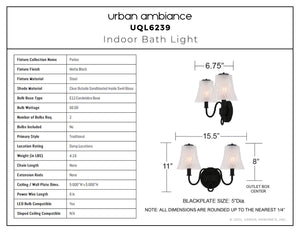 Urban Ambiance - Bath Light - UQL6239 Traditional Indoor Bath Light, 11.00''H x 15.50''W x 6.75''Dep, Matte Black Finish, Parker Collection - 