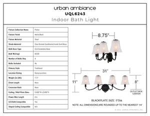 Urban Ambiance - Bath Light - UQL6243 Traditional Indoor Bath Light, 11.00''H x 31.00''W x 8.75''Dep, Matte Black Finish, Parker Collection - 