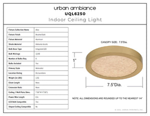 Urban Ambiance - Ceiling Light - UQL6250 Minimalist Indoor Ceiling Light, 1.00''H x 7.50''W x 7.50''Dep, Brushed Gold Finish, Alice Collection - 