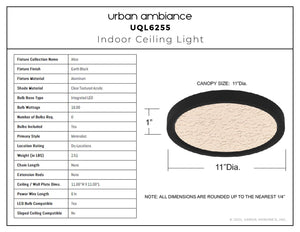 Urban Ambiance - Ceiling Light - UQL6255 Minimalist Indoor Ceiling Light, 1.00''H x 11.00''W x 11.00''Dep, Earth Black Finish, Alice Collection - 