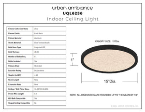 Urban Ambiance - Ceiling Light - UQL6256 Minimalist Indoor Ceiling Light, 1.00''H x 15.00''W x 15.00''Dep, Earth Black Finish, Alice Collection - 