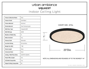 Urban Ambiance - Ceiling Light - UQL6257 Minimalist Indoor Ceiling Light, 1.00''H x 20.00''W x 20.00''Dep, Earth Black Finish, Alice Collection - 