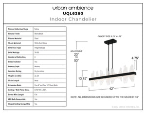 Urban Ambiance - Chandelier - UQL6260 Modern Indoor Chandelier, 13.75''H x 42.00''W x 4.75''Dep, Matte Black Finish, Salina Collection - 