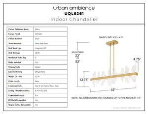 Urban Ambiance - Chandelier - UQL6261 Modern Indoor Chandelier, 13.75''H x 42.00''W x 4.75''Dep, Soft Gold Finish, Salina Collection - 