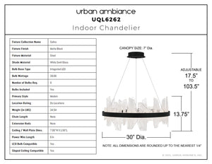 Urban Ambiance - Chandelier - UQL6262 Modern Indoor Chandelier, 13.75''H x 30.00''W x 30.00''Dep, Matte Black Finish, Salina Collection - 