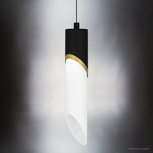 Urban Ambiance - Pendant - UQL6270 Luxe Industrial Indoor Pendant, 13.75''H x 2.50''W x 2.50''Dep, Matte Black Finish, Azusa Collection - 