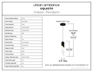 Urban Ambiance - Pendant - UQL6270 Luxe Industrial Indoor Pendant, 13.75''H x 2.50''W x 2.50''Dep, Matte Black Finish, Azusa Collection - 