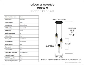 Urban Ambiance - Pendant - UQL6271 Luxe Industrial Indoor Pendant, 13.75''H x 10.00''W x 10.00''Dep, Matte Black Finish, Azusa Collection - 