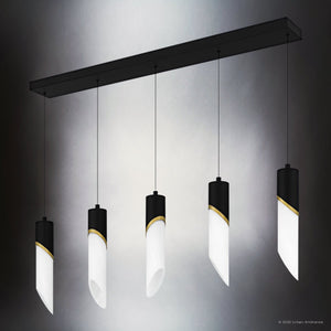 Urban Ambiance - Chandelier - UQL6272 Luxe Industrial Indoor Chandelier, 13.75''H x 40.00''W x 2.50''Dep, Matte Black Finish, Azusa Collection - 