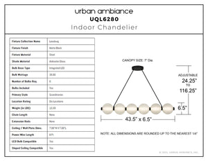 Urban Ambiance - Chandelier - UQL6280 Scandinavian Indoor Chandelier, 6.50''H x 43.50''W x 6.50''Dep, Matte Black Finish, Leesburg Collection - 