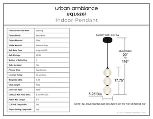 Urban Ambiance - Pendant - UQL6281 Scandinavian Indoor Pendant, 17.75''H x 5.25''W x 5.25''Dep, Matte Black Finish, Leesburg Collection - 