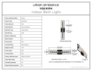 Urban Ambiance - Bath Light - UQL6294 Glam Indoor Bath Light, 7.25''H x 33.25''W x 3.50''Dep, Matte Black Finish, Menden Collection - 