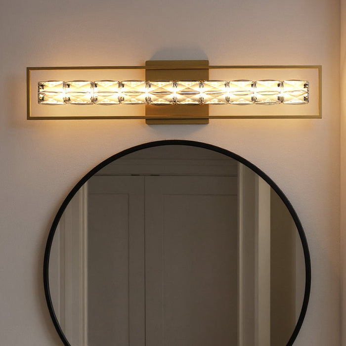 UQL6295 Glam Indoor Bath Light, 7.25''H x 33.25''W x 3.50''Dep, Soft Gold Finish, Menden Collection