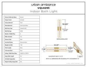 Urban Ambiance - Bath Light - UQL6295 Glam Indoor Bath Light, 7.25''H x 33.25''W x 3.50''Dep, Soft Gold Finish, Menden Collection - 