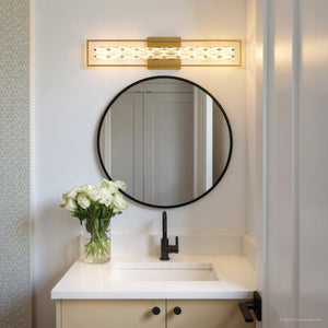 Urban Ambiance - Bath Light - UQL6295 Glam Indoor Bath Light, 7.25''H x 33.25''W x 3.50''Dep, Soft Gold Finish, Menden Collection - 