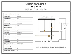Urban Ambiance - Chandelier - UQL6310 Contemporary Indoor Chandelier, 32.00''H x 44.25''W x 6.75''Dep, Matte Black Finish, Ceres Collection - 