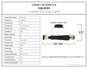 Urban Ambiance - Ceiling Light - UQL6320 Contemporary Indoor Ceiling Light, 9.50''H x 24.00''W x 24.00''Dep, Matte Black Finish, Binghamton Collection - 