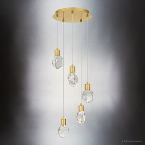 Urban Ambiance - Pendant - UQL6331 Luxe Industrial Indoor Pendant, 7.00''H x 14.50''W x 14.50''Dep, Brushed Gold Finish, Altoona Collection - 