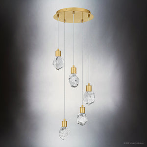 Urban Ambiance - Pendant - UQL6331 Luxe Industrial Indoor Pendant, 7.00''H x 14.50''W x 14.50''Dep, Brushed Gold Finish, Altoona Collection - 