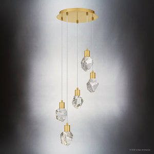 Urban Ambiance - Pendant - UQL6331 Luxe Industrial Indoor Pendant, 7.00''H x 14.50''W x 14.50''Dep, Brushed Gold Finish, Altoona Collection - 