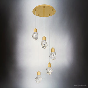 Urban Ambiance - Pendant - UQL6331 Luxe Industrial Indoor Pendant, 7.00''H x 14.50''W x 14.50''Dep, Brushed Gold Finish, Altoona Collection - 