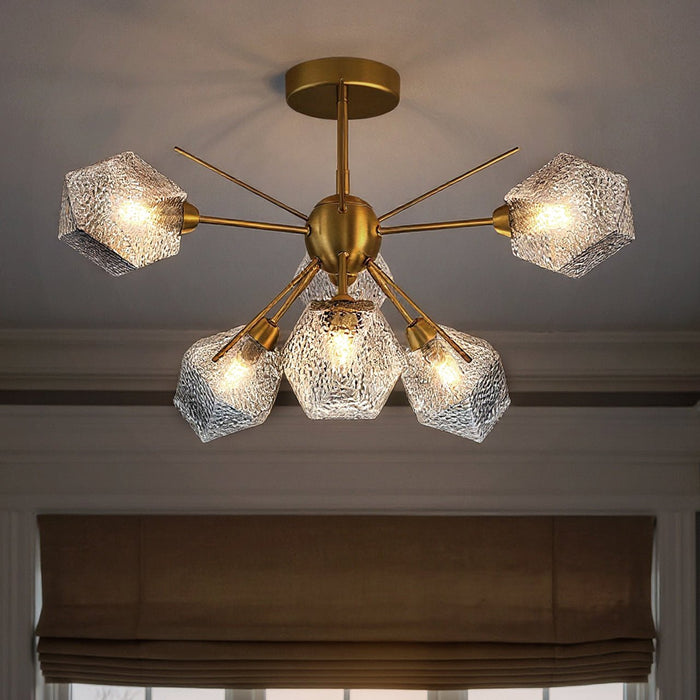 UQL6340 Luxe Industrial Indoor Ceiling Light, 14.00''H x 24.00''W x 24.00''Dep, Brushed Gold Finish, Elmhurst Collection