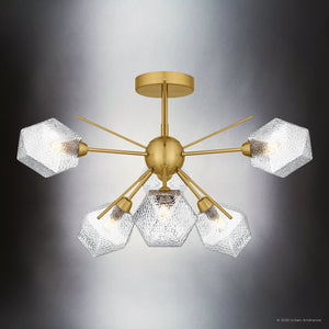 Urban Ambiance - Ceiling Light - UQL6340 Luxe Industrial Indoor Ceiling Light, 14.00''H x 24.00''W x 24.00''Dep, Brushed Gold Finish, Elmhurst Collection - 