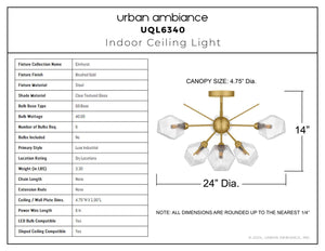 Urban Ambiance - Ceiling Light - UQL6340 Luxe Industrial Indoor Ceiling Light, 14.00''H x 24.00''W x 24.00''Dep, Brushed Gold Finish, Elmhurst Collection - 