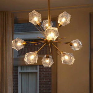 Urban Ambiance - Chandelier - UQL6341 Luxe Industrial Indoor Chandelier, 18.75''H x 30.00''W x 30.00''Dep, Brushed Gold Finish, Elmhurst Collection - 