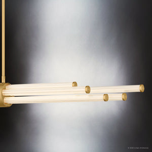 Urban Ambiance - Chandelier - UQL6350 Luxe Industrial Indoor Chandelier, 4.50''H x 46.00''W x 3.50''Dep, Brushed Gold Finish, Farmington Collection - 
