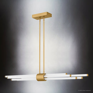 Urban Ambiance - Chandelier - UQL6350 Luxe Industrial Indoor Chandelier, 4.50''H x 46.00''W x 3.50''Dep, Brushed Gold Finish, Farmington Collection - 