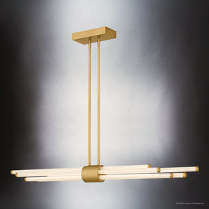 Urban Ambiance - Chandelier - UQL6350 Luxe Industrial Indoor Chandelier, 4.50''H x 46.00''W x 3.50''Dep, Brushed Gold Finish, Farmington Collection - 