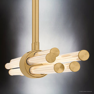 Urban Ambiance - Chandelier - UQL6350 Luxe Industrial Indoor Chandelier, 4.50''H x 46.00''W x 3.50''Dep, Brushed Gold Finish, Farmington Collection - 