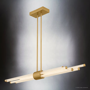 Urban Ambiance - Chandelier - UQL6350 Luxe Industrial Indoor Chandelier, 4.50''H x 46.00''W x 3.50''Dep, Brushed Gold Finish, Farmington Collection - 
