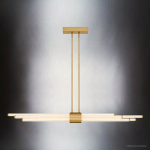 Urban Ambiance - Chandelier - UQL6350 Luxe Industrial Indoor Chandelier, 4.50''H x 46.00''W x 3.50''Dep, Brushed Gold Finish, Farmington Collection - 