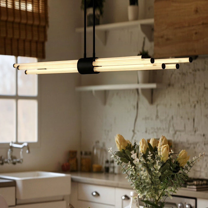 UQL6351 Luxe Industrial Indoor Chandelier, 4.50''H x 46.00''W x 3.50''Dep, Matte Black Finish, Farmington Collection