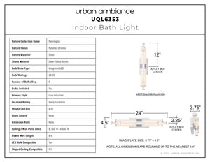 Urban Ambiance - Bath Light - UQL6353 Luxe Industrial Indoor Bath Light, 4.50''H x 24.00''W x 3.75''Dep, Polished Chrome Finish, Farmington Collection - 