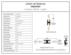 Urban Ambiance - Bath Light - UQL6354 Luxe Industrial Indoor Bath Light, 4.50''H x 24.00''W x 3.75''Dep, Matte Black Finish, Farmington Collection - 