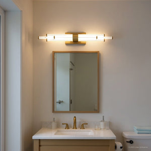 Urban Ambiance - Bath Light - UQL6355 Luxe Industrial Indoor Bath Light, 4.50''H x 32.00''W x 3.75''Dep, Brushed Gold Finish, Farmington Collection - 
