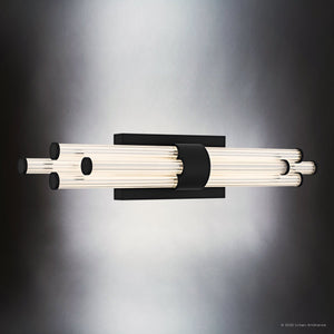 Urban Ambiance - Bath Light - UQL6355 Luxe Industrial Indoor Bath Light, 4.50''H x 32.00''W x 3.75''Dep, Brushed Gold Finish, Farmington Collection - 